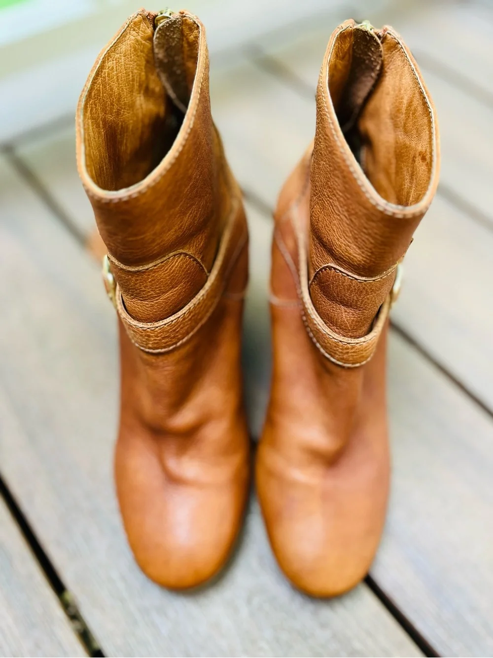 J. Crew Emmett Cognac Leather Wedge Ankle Boots in Women’s Size 8